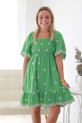 Dreaming Big Floral Gauze Dress in Apple Green