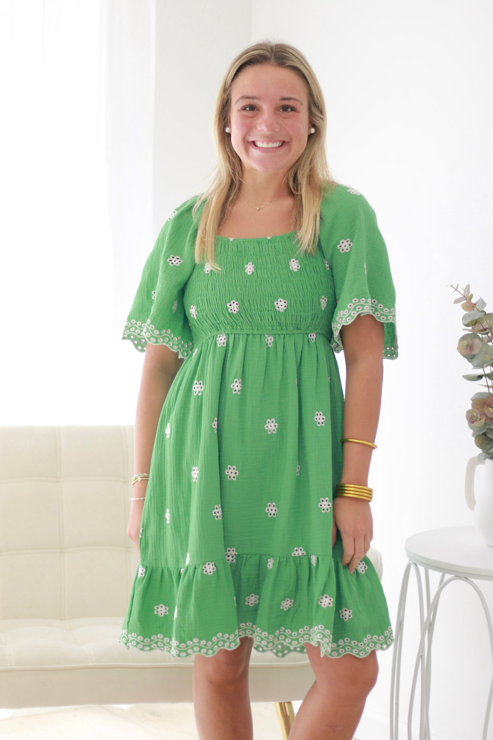 green gauze dress Dreaming Big Floral in Apple Throughout the washing process Kaplan Early Learning Company Shopify:Dress Size:X small