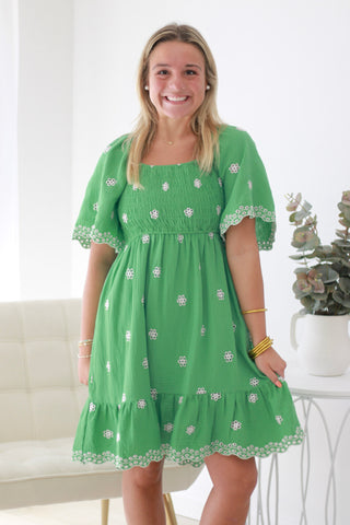 Dreaming Big Floral Gauze Dress in Apple Green