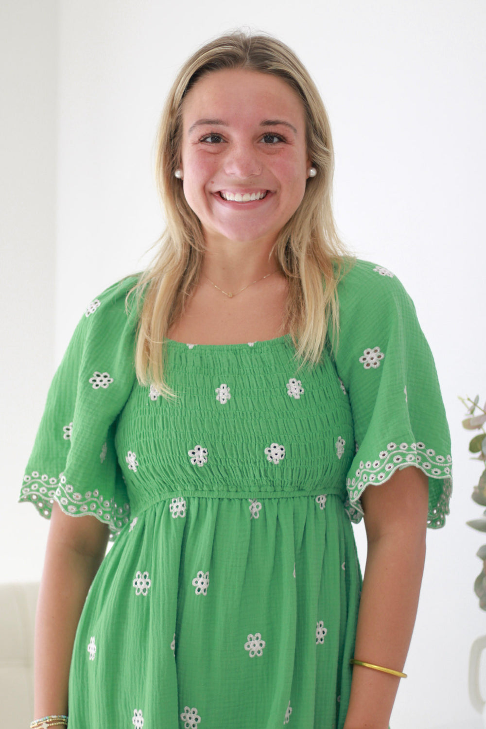 Dreaming Big Floral Gauze Dress in Apple Green | Easel