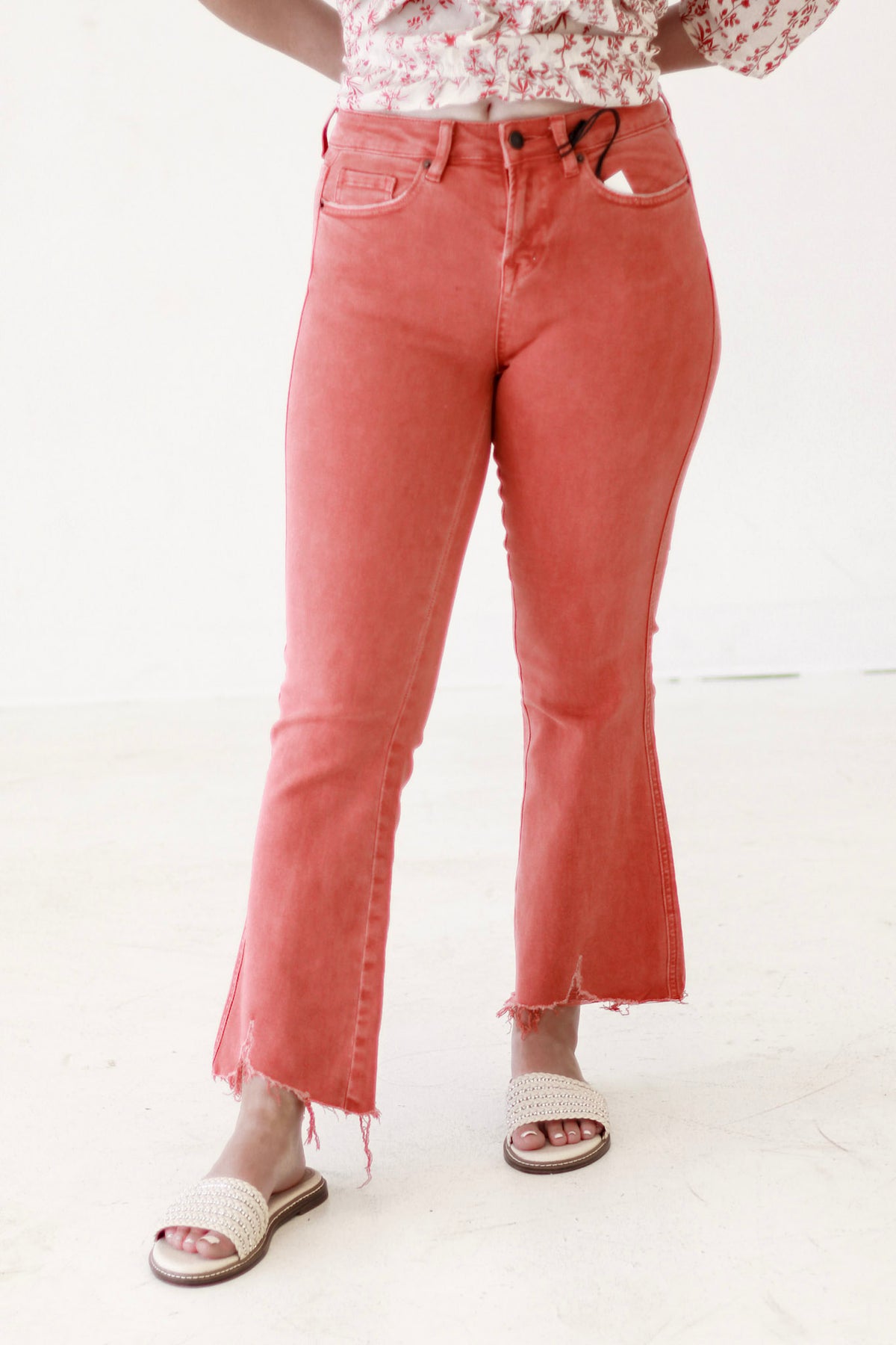 White High Rise Crop Flare