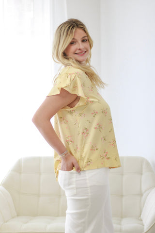 Yours Truly Floral Blouse in Yellow