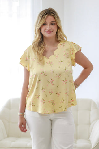 Yours Truly Floral Blouse in Yellow