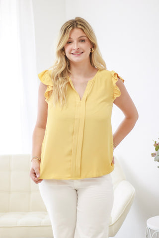 Friends of Mine Ruffle Sleeve Blouse in Dusty Yellow
