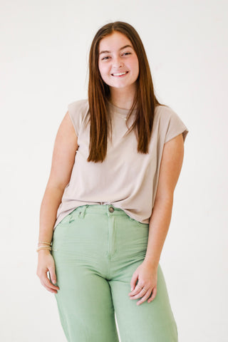 Park Picnic Viscose Knit Boxy Top in Mushroom