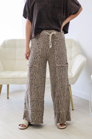 Drawn to You Cheetah French Terry Pants in Ash Mocha