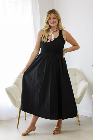 Setting Sail Midi Dress in Black