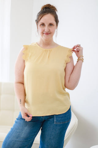 Pretty Please Lace Trim Blouse in Dusty Yellow