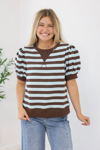 Call Me Maybe Stripe Top Chocolate/Blue