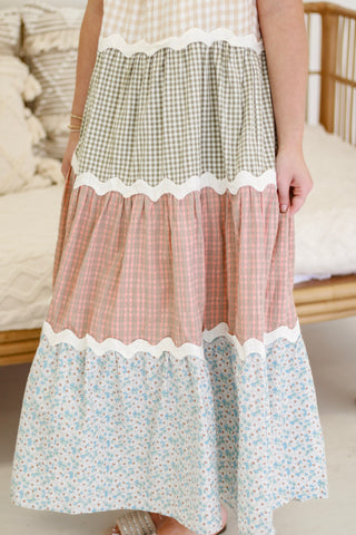 Garden Gala Mixed Tiered Maxi Dress in Beige Multi