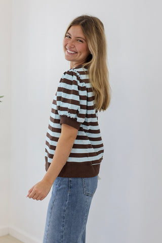 Call Me Maybe Stripe Top Chocolate/Blue