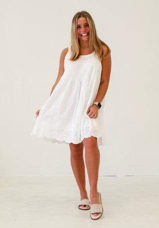Sunlit Soiree Scalloped Laser Cut Dress in Off-White