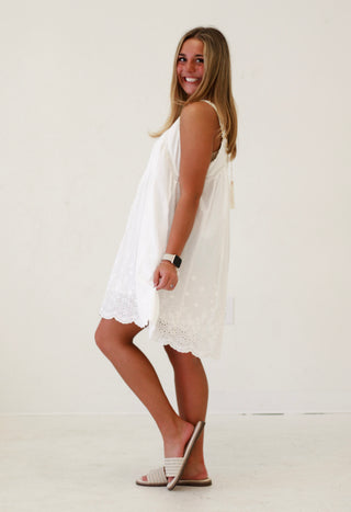 Sunlit Soiree Scalloped Laser Cut Dress in Off-White