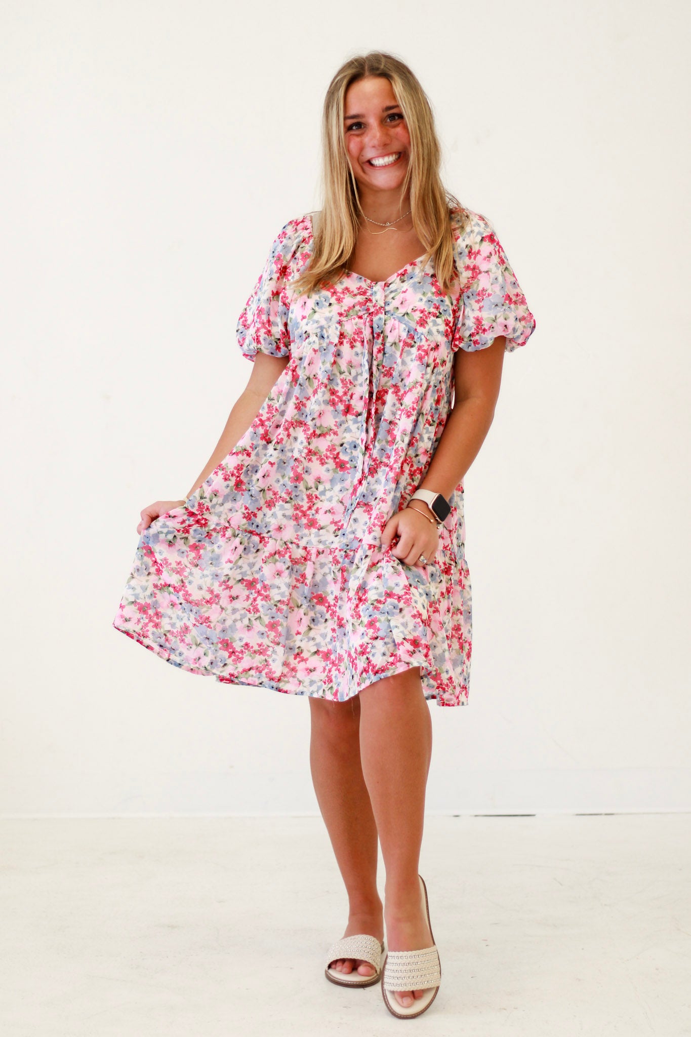 Meadow Date Dream Floral Puff Sleeve Dress