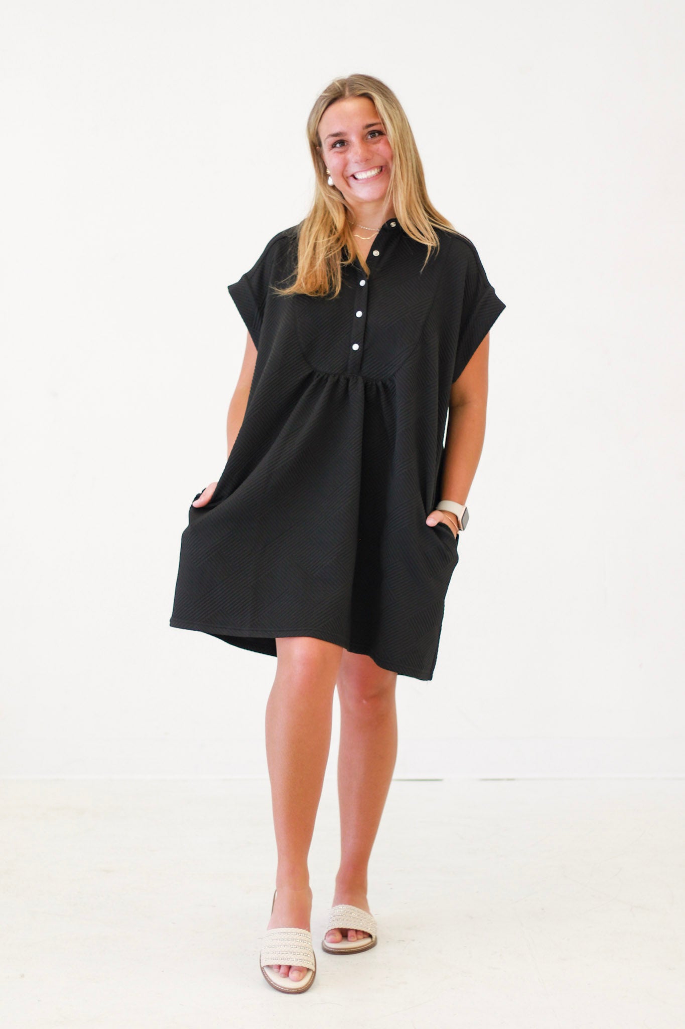 Go Out With Me Textured Black Dress