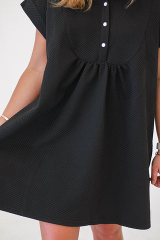 Go Out With Me Textured Black Dress