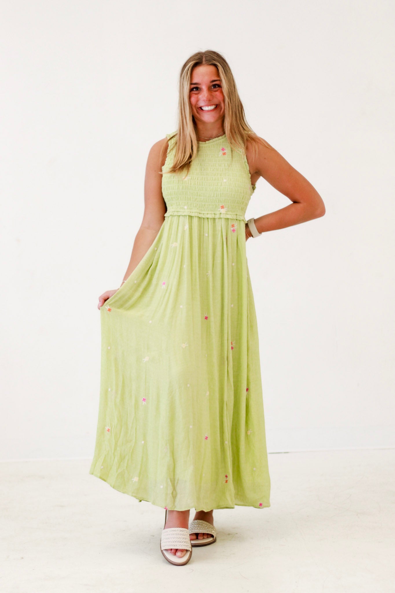 Spring Blooms Maxi Dress in Pistachio Green
