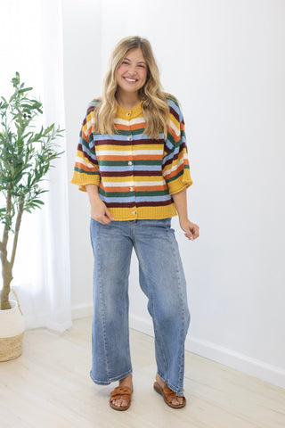 Quiet Weekend Multi Striped Cardigan Top