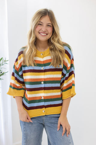 Quiet Weekend Multi Striped Cardigan Top