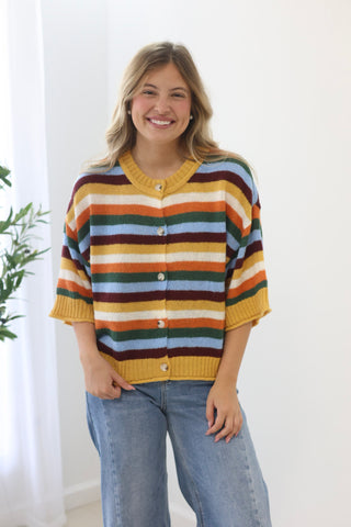 Quiet Weekend Multi Striped Cardigan Top