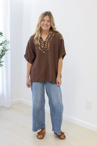 Wildly Loved Leopard Trim Blouse