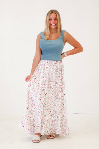Floral Flair Button Down Skirt in Off White