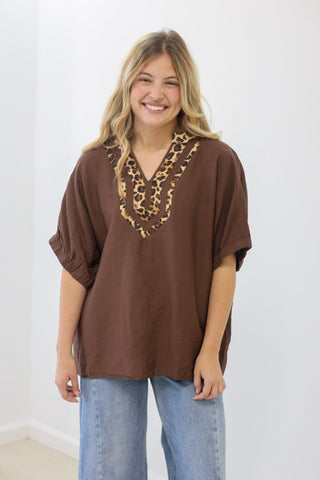 Wildly Loved Leopard Trim Blouse
