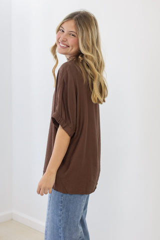 The Ideal Situation Leopard Trim Blouse in Brown