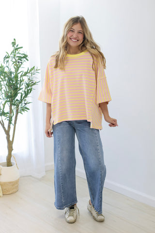 Details Like These Striped Top in Yellow/Pink