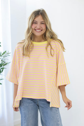 Details Like These Striped Top in Yellow/Pink
