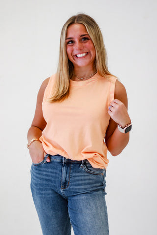 Summer Symphony Ribbed and Cotton Mix Contrast Top in Tangerine