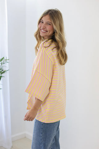 Details Like These Striped Top in Yellow/Pink