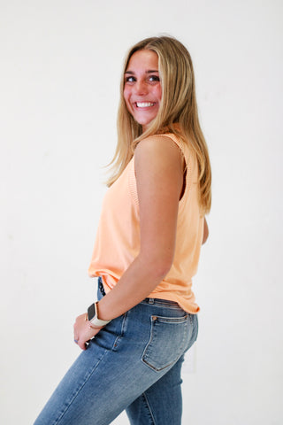 Summer Symphony Ribbed and Cotton Mix Contrast Top in Tangerine