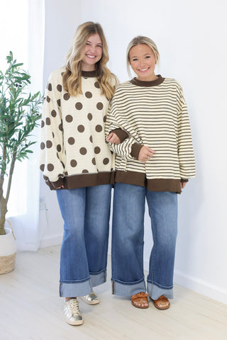 Fall Time Favorite Reversible Stripe/Polka Dot Pullover