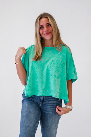 Breezy Chic Oversized Washed Crop Top in Green