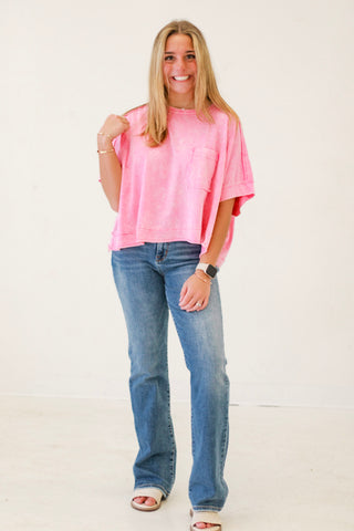 Breezy Chic Oversized Washed Crop Top in Pink