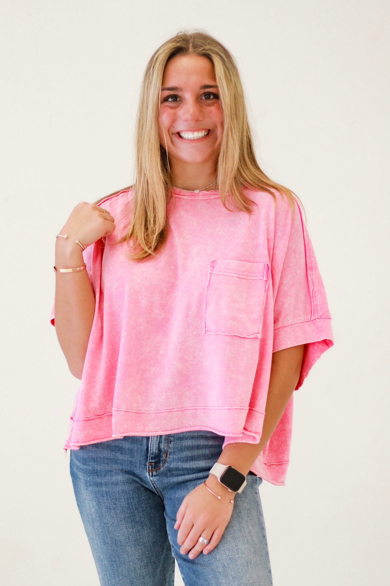 Breezy Chic Oversized Washed Crop Top in Pink