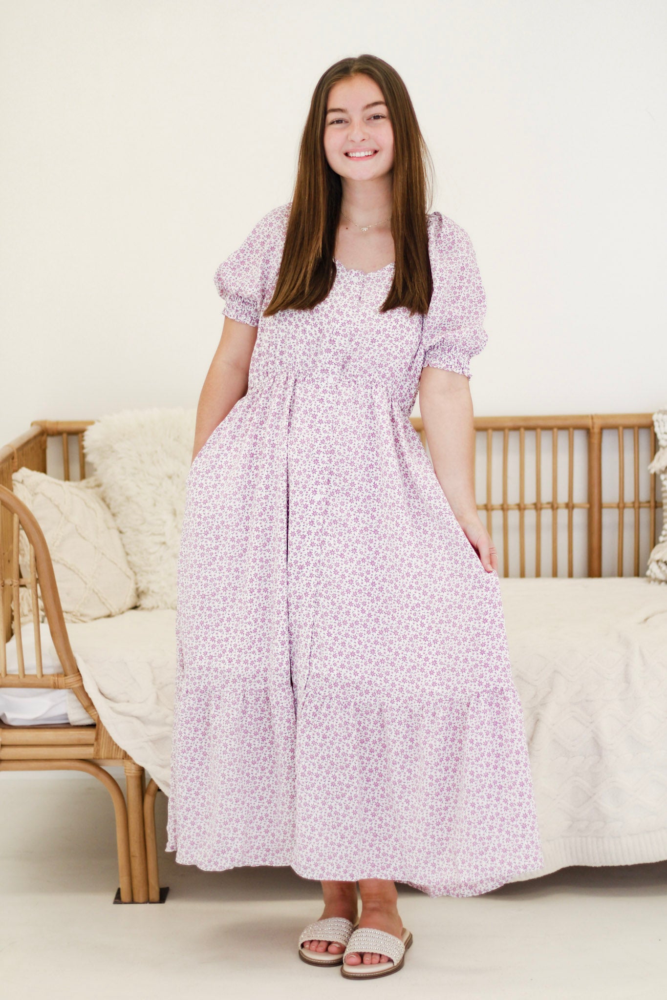 Embrace the Season Ditsy Floral Sweetheart Dress in Lavender