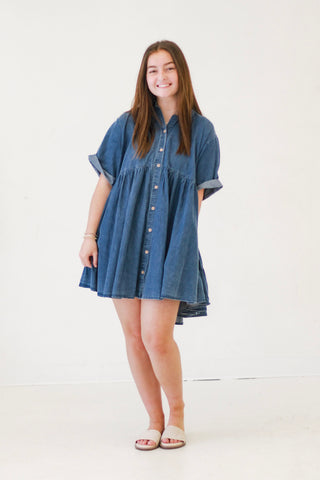 Frilled About it All Dark Denim Dress