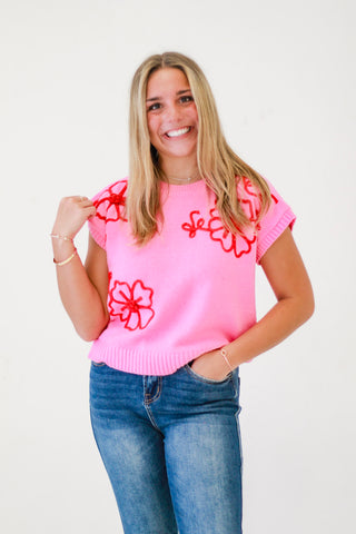 Cute for Summer Embroider Floral Top in Pink
