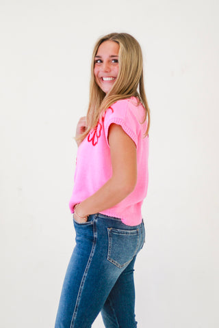 Cute for Summer Embroider Floral Top in Pink