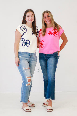 Cute for Summer Embroider Floral Top in Pink