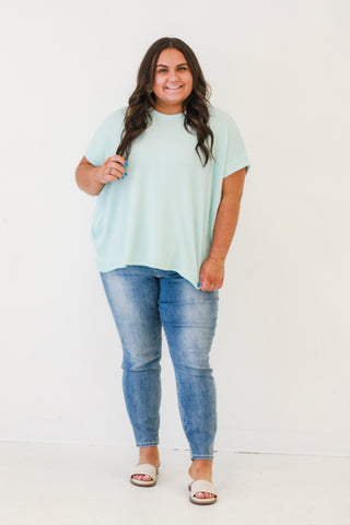 Do You Believe In Love Ribbed Top in Aqua