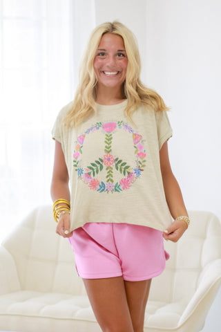 Natural Life Frankie Boxy Tee- Moonstruck Peace Sign