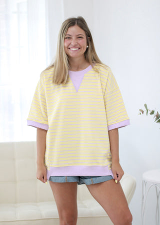 Single Me Out Striped Top in Yellow/Lilac