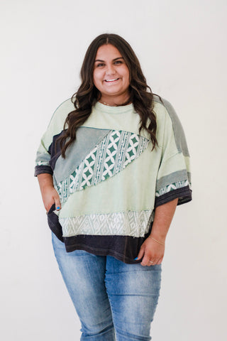 Sunny Day Fun Washed Fabric Top in Sage by Oli & Hali