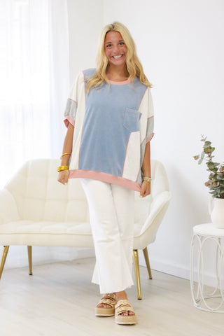 Watercolor Color Block Top in Denim Gray