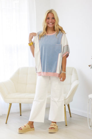 Watercolor Color Block Top in Denim Gray