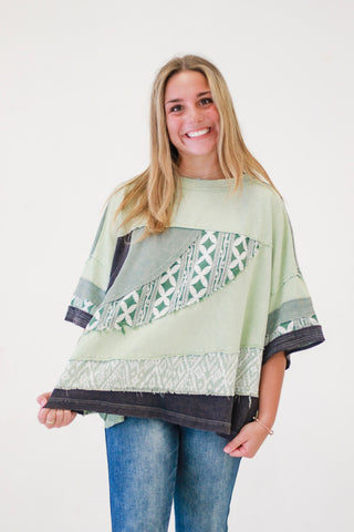 Sunny Day Fun Washed Fabric Top in Sage by Oli & Hali