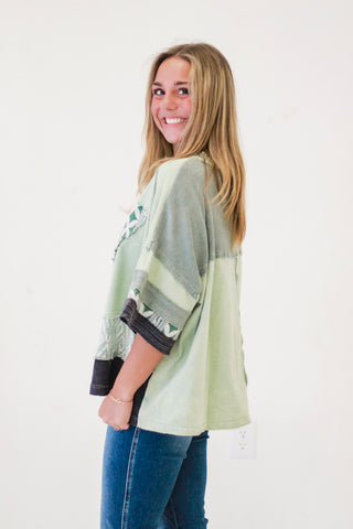 Sunny Day Fun Washed Fabric Top in Sage by Oli & Hali